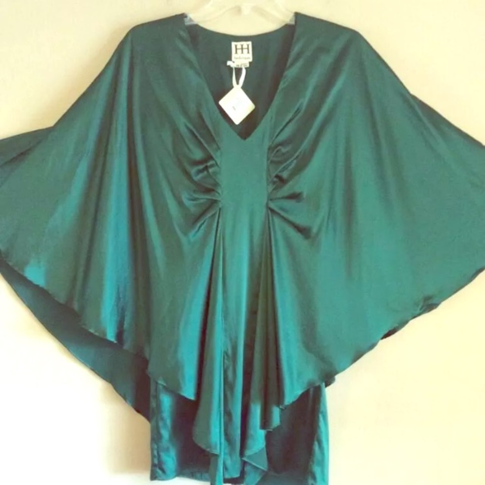 (a164) NEW Emerald Caped Blouse HH HAUTE HIPPIE XS